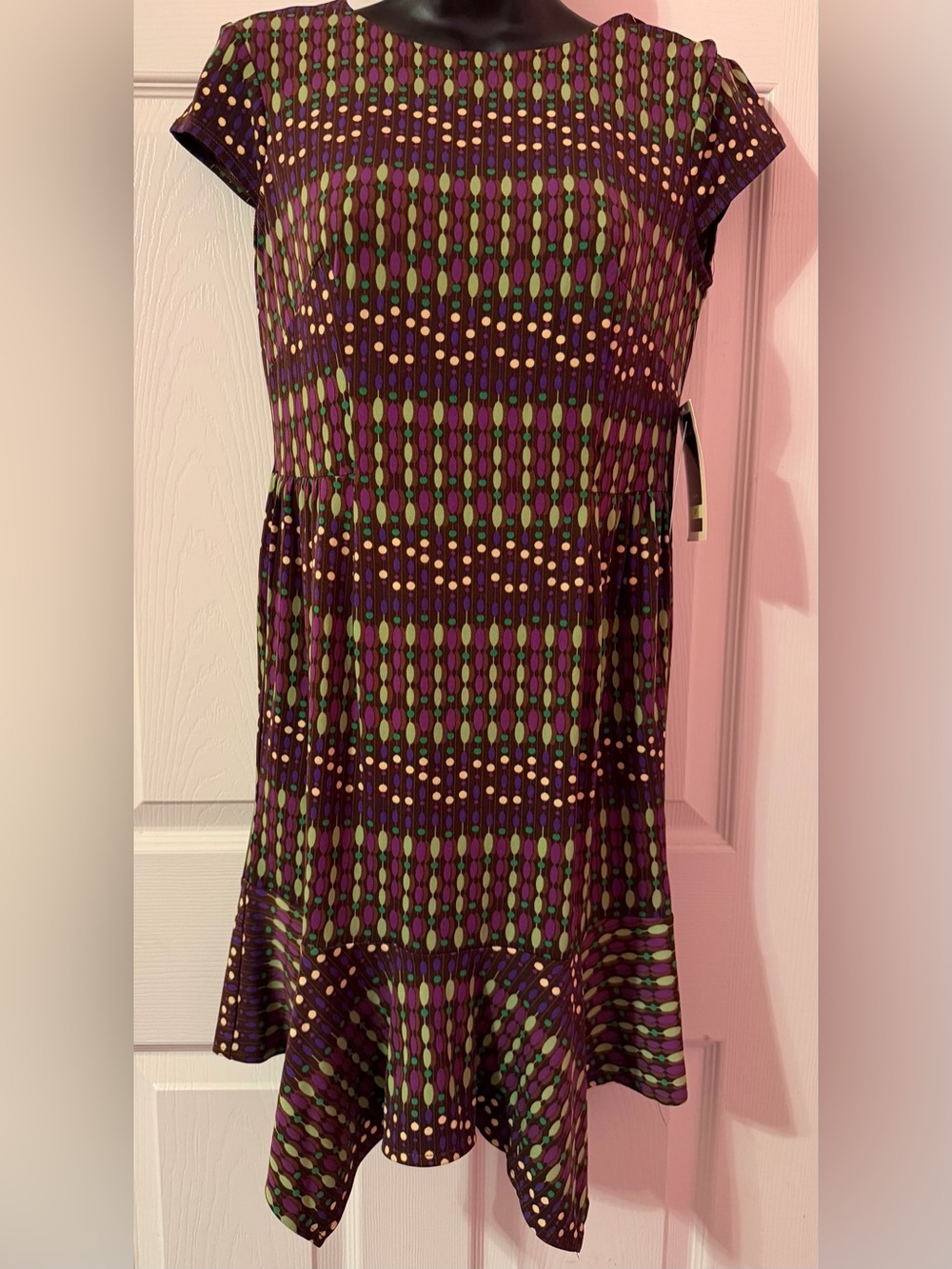 NWT Julian Taylor Purple Tunic Dress with Green and Gold Dot Motif